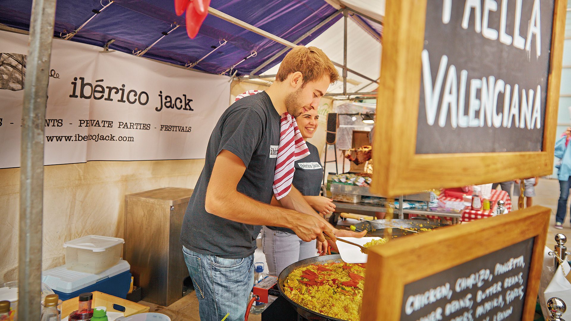 Man service street food in Brindleyplace, Birmingham.
