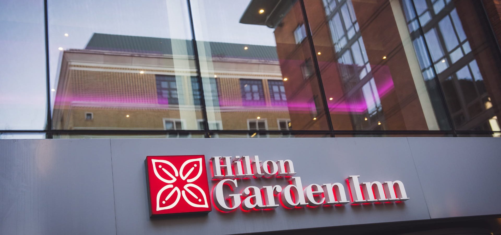 Exterior shot of signage at Hilton Garden Inn Birmingham.
