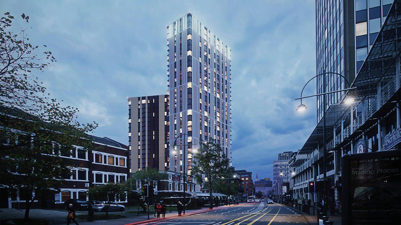 The Bank Tower 1 & 2 on Broad Street, Birmingham. CGI.